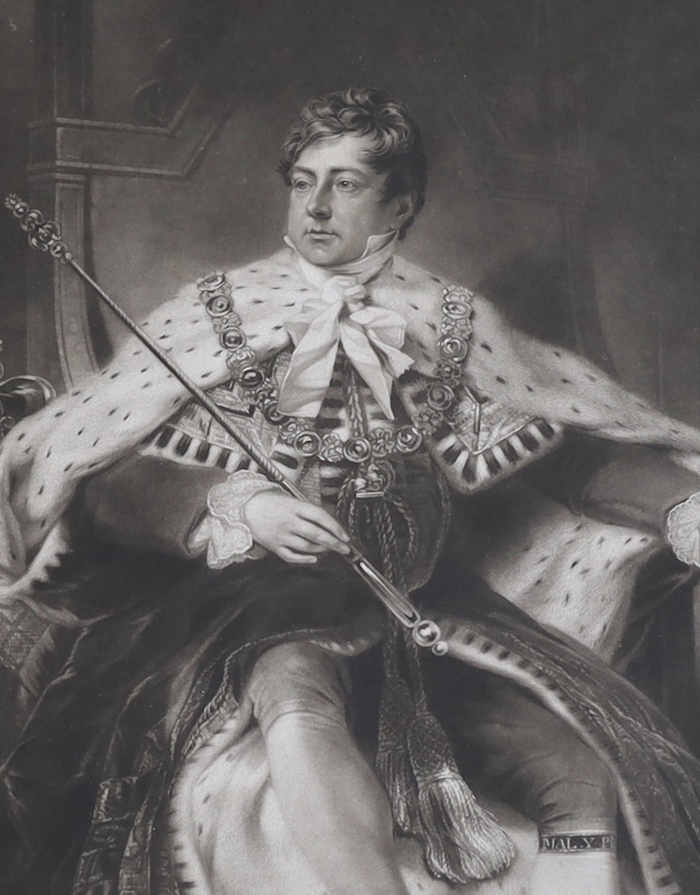 Samuel William Reynolds, mezzotint, 'The King's Most Excellent Majesty George IV', published c.1821, visible sheet 35 x 25cm, and a lithograph by Delpech after Belliari, 'George VI ROI d'Angleterre 1830', visible sheet 3